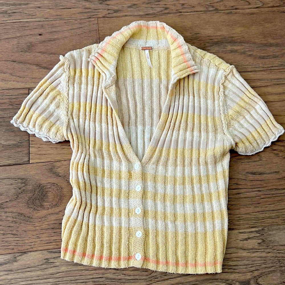 Free People ribbed knit top with collar